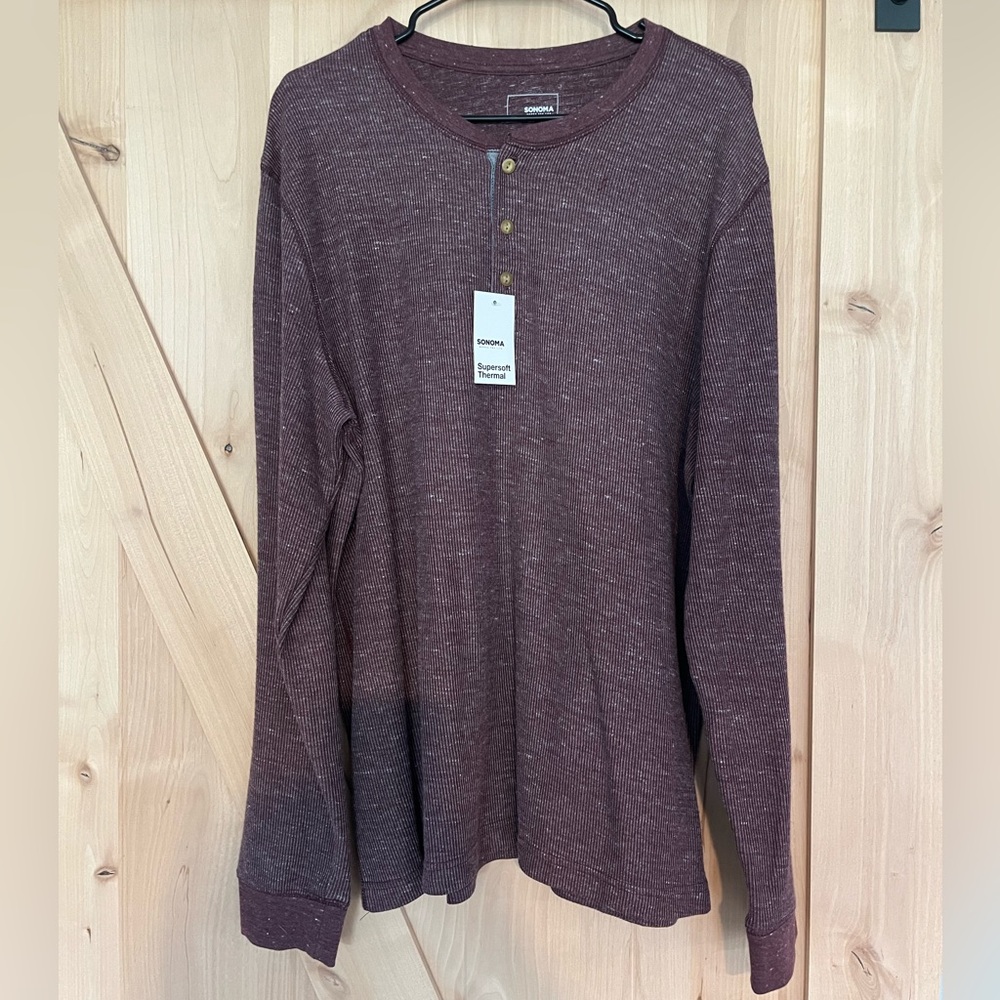 Sonoma Men's Burgundy Long Sleeve Henley